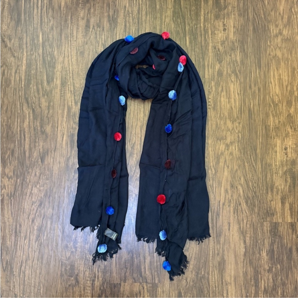 Ann Taylor Pom Pom Scarf size 78” by 32”